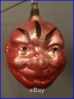 German Antique Glass MELON HEAD Figural Christmas Ornament GRINNING CHINESE MAN
