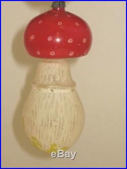 German Antique Glass Mushroom Vintage Figural Christmas Ornament 1930's