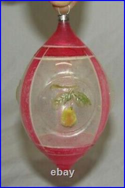 German Antique Glass Pear Triple Outdent Christmas Ornament Decoration 1920's