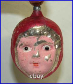 German Antique Glass Red Riding Hood Glass Eyes Vintage Christmas Ornament 1930s