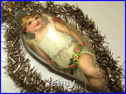 German Antique Glass Teardrop Tinsel Angel Scrap Christmas Ornament 1930's