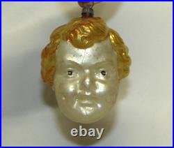 German Antique Gold Glass Baby Jesus Vintage Boys Head Christmas Ornament 1900's