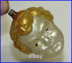 German Antique Gold Glass Baby Jesus Vintage Boys Head Christmas Ornament 1900's