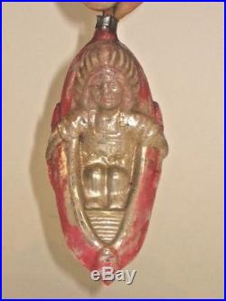 German Antique Indian In A Canoe Figural Vintage Glass Christmas Ornament 1900's