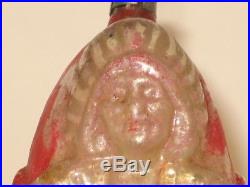 German Antique Indian In A Canoe Figural Vintage Glass Christmas Ornament 1900's