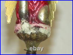 German Antique Red Glass Kneeling Angel Dresden Wings Christmas Ornament 1900's