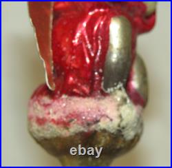 German Antique Red Glass Kneeling Angel Dresden Wings Christmas Ornament 1900's