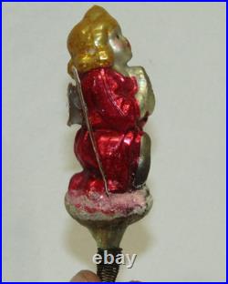 German Antique Red Glass Kneeling Angel Dresden Wings Christmas Ornament 1900's