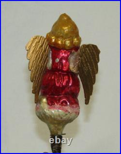 German Antique Red Glass Kneeling Angel Dresden Wings Christmas Ornament 1900's