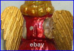 German Antique Red Glass Kneeling Angel Dresden Wings Christmas Ornament 1900's