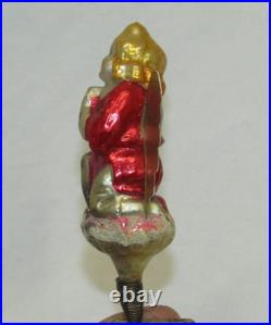 German Antique Red Glass Kneeling Angel Dresden Wings Christmas Ornament 1900's