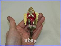 German Antique Red Glass Kneeling Angel Dresden Wings Christmas Ornament 1900's