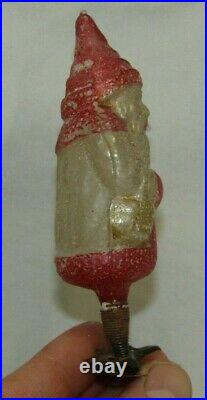 German Antique Red Glass Santa With A Basket On A Clip Christmas Ornament 1900's