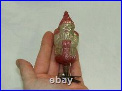German Antique Red Glass Santa With A Basket On A Clip Christmas Ornament 1900's