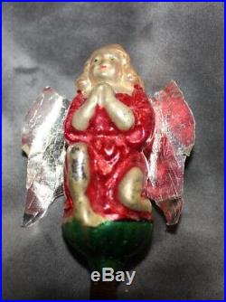 German Antique Victorian Glass Christmas Ornament Girl Praying 1900's Clip On
