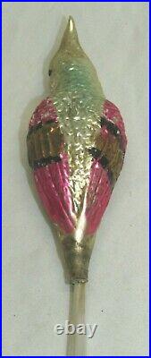 German Antique Victorian Glass Jumbo Cockatiel Bird Christmas Ornament 1900's