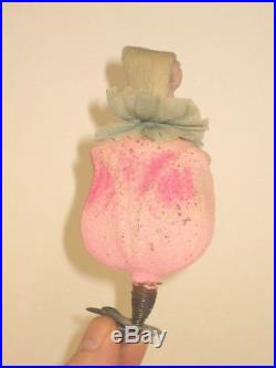 German Antique Wax Girl Tulip Clip On Figural Glass Christmas Ornament 1900's