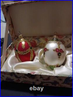 German Christmas Glass Egg Decor Black Forest Coll Blown Glass Eggs Orig Box