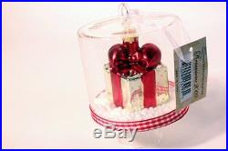 Glass Ornament with Christmas Gift Box and Snow in Center- Glass Ornament or Stand