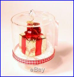 Glass Ornament with Christmas Gift Box and Snow in Center- Glass Ornament or Stand