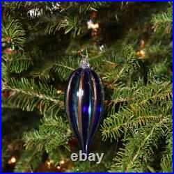 GlassOfVenice Murano Glass Icicle Christmas Ornament Blue Stripes