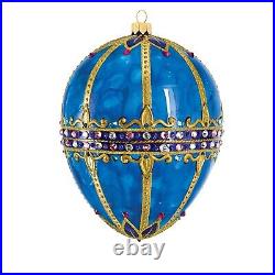 Glitterazzi Sapphire Jeweled Egg Polish Glass Christmas Tree Ornament Poland