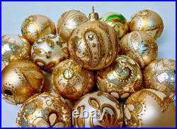 Gold Champagne Christmas Balls Set 10 Handmade Glass Ornaments
