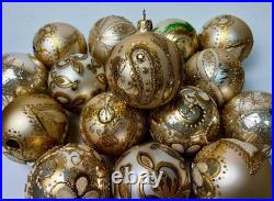 Gold Champagne Christmas Balls Set 10 Handmade Glass Ornaments