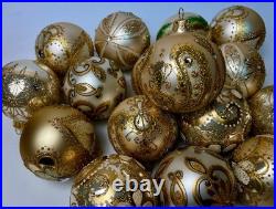 Gold Champagne Christmas Balls Set 10 Handmade Glass Ornaments