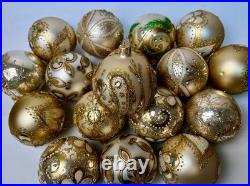 Gold Champagne Christmas Balls Set 10 Handmade Glass Ornaments