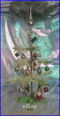 Goose feather tree with ornaments, 30 cm high, christmas orna, glass, Lauscha