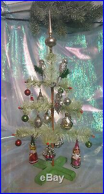 Goose feather tree with ornaments, 30 cm high, christmas orna, glass, Lauscha