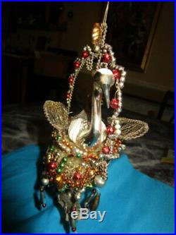 Gorgeous delicate antique Christmas tree ornament -nesting Swan Glass- Gablonz