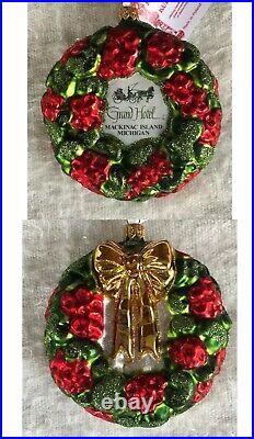 Grand Hotel Glass Christmas Ornament Red Green Wreath Mackinac Island Michigan