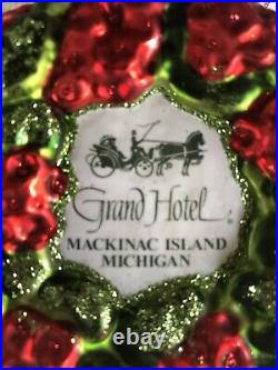 Grand Hotel Glass Christmas Ornament Red Green Wreath Mackinac Island Michigan