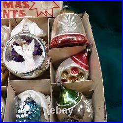 HUGE LOT Vtg MERCURY GLASS CHRISTMAS ORNAMENTS JAPAN 3D DIORAMA, INDENTS, FIGUR