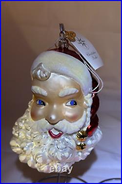 HUGE VTG Christopher Radko Glass Christmas SANTA Ornament KRINGLE BELLS 00-116-0