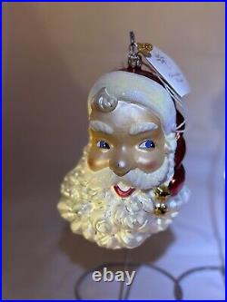 HUGE VTG Christopher Radko Glass Christmas SANTA Ornament KRINGLE BELLS 00-116-0