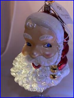 HUGE VTG Christopher Radko Glass Christmas SANTA Ornament KRINGLE BELLS 00-116-0