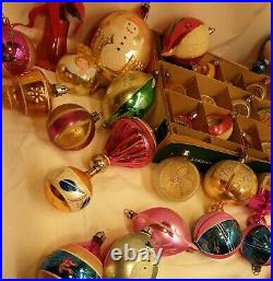 HUGE lot Vtg. MCM Mercury Glass Mica Christmas Ornaments indents/stencil Poland
