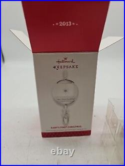 Hallmark Baby's First Christmas Baby Rattle 2013 HTF Glass & Metal Ornament New