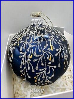 Hallmark Keepsake Heritage Blue Floral Ball Glass Blown Ornament 2016