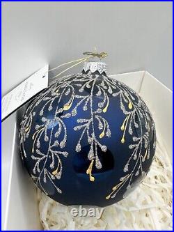 Hallmark Keepsake Heritage Blue Floral Ball Glass Blown Ornament 2016