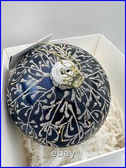 Hallmark Keepsake Heritage Blue Floral Ball Glass Blown Ornament 2016