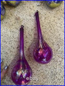 Hand Blown Glass Christmas Ornament Iridescent Purple 9 3/4 Inch Joann Marion