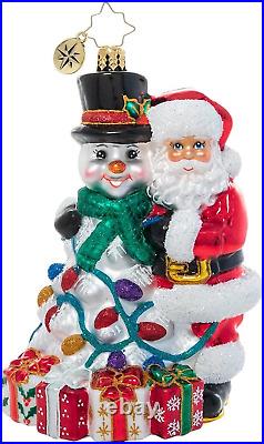 Hand-Crafted European Glass Christmas Decorative Ornament, a Frosty Duo