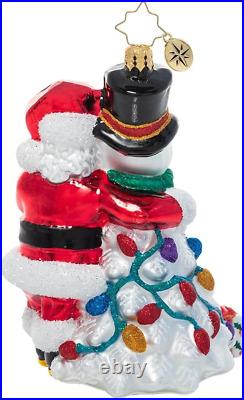 Hand-Crafted European Glass Christmas Decorative Ornament, a Frosty Duo