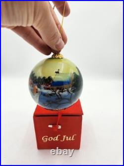 Hand Painted Glass Christmas Ornament God Jul Scandinavian Holiday Ball with Box Hand Painted Glass Christmas Ornament God Jul Scandinavian Holiday Ball with Box