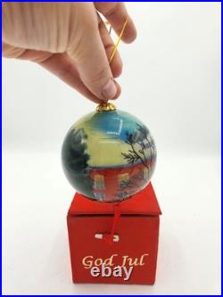Hand Painted Glass Christmas Ornament God Jul Scandinavian Holiday Ball with Box Hand Painted Glass Christmas Ornament God Jul Scandinavian Holiday Ball with Box