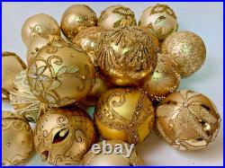 Handmade Glass Christmas Ornaments Set of 10 Gold Holiday Tree Balls